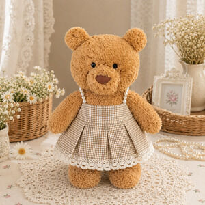 Large Bartholomew Bear & 16" Plush Clothes Outfit - Houndstooth Pearl Dress